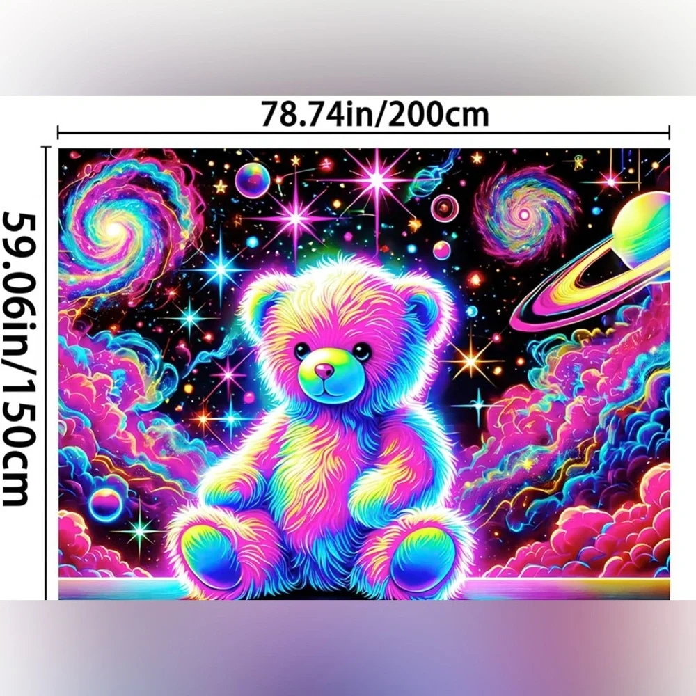 Colorful Teddy Bear Galaxy Wall Art Lisa frank vibes NWT fluffy trippy cool HUGE